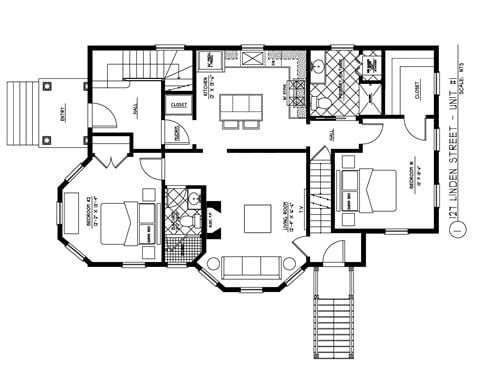 Floor plan for 2 beds, 2 baths, 1005 sqft